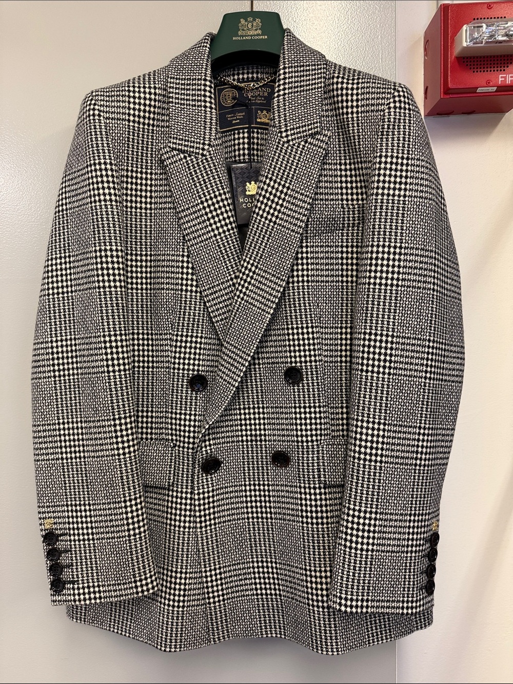 Double-Breasted Glen Plaid Blazer in Black & White by Holland Cooper
